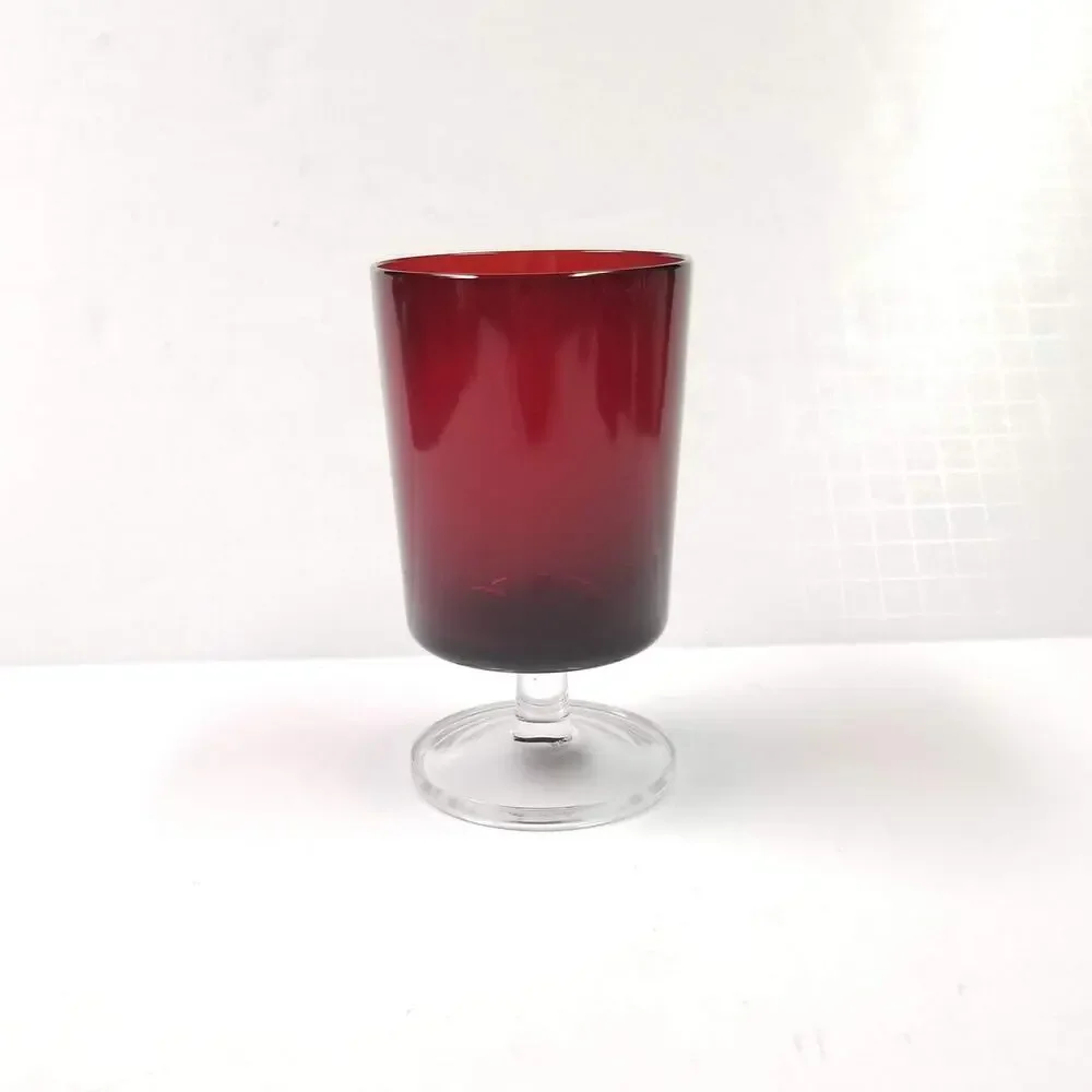 2 Vintage Luminarc Arcoroc Cavalier Ruby Red Glasses Clear Stem Water Goblets